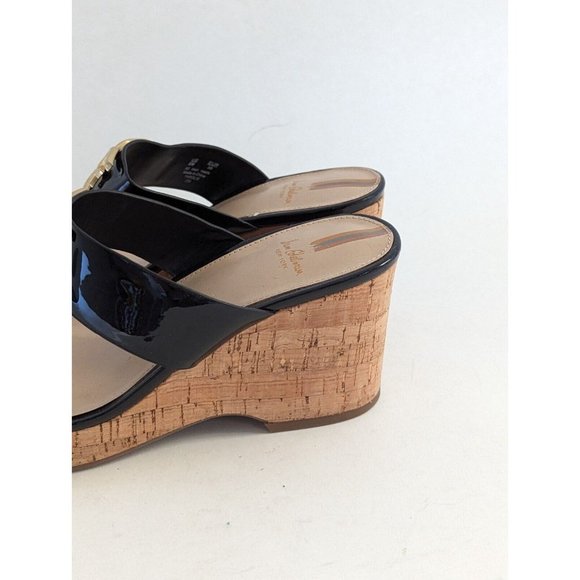 Sam Edelman Yardlie Black Patent Leather Wedge Platform Sandals Size 8 - Picture 2 of 13
